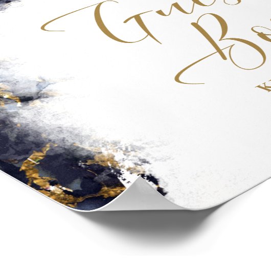 Marmor Glitzer Wedding Guests Navy Blue Gold ID644 Poster (Ecke)