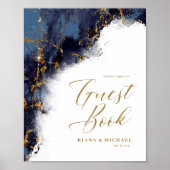 Marmor Glitzer Wedding Guests Navy Blue Gold ID644 Poster (Vorne)