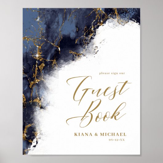 Marmor Glitzer Wedding Guests Navy Blue Gold ID644 Poster (Vorne)