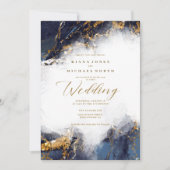 Marmor Glitzer Wedding Navy Blue Gold ID644 Einladung (Vorderseite)