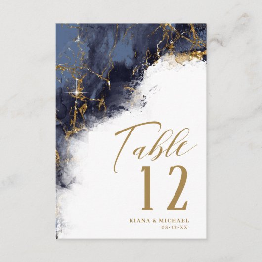 Marmor Glitzer Wedding Navy Blue Gold ID644 Einladung (Vorderseite)