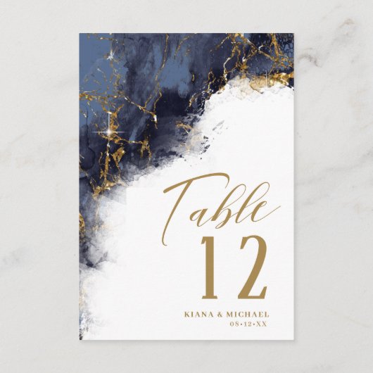 Marmor Glitzer Wedding Navy Blue Gold ID644 Einladung (Rückseite)