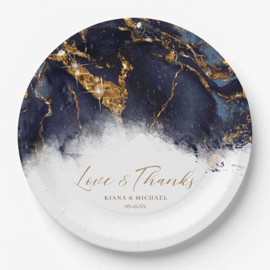 Marmor Glitzer Wedding Navy Blue Gold ID644 Pappteller (Vorderseite)