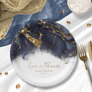 Marmor Glitzer Wedding Navy Blue Gold ID644 Pappteller