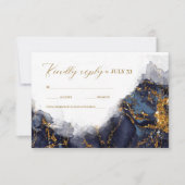 Marmor Glitzer Wedding Navy Blue Gold ID644 RSVP Karte (Vorderseite)