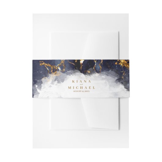 Marmor Glitzer Wedding Navy Blue Gold V1 ID644 Einladungsbanderole (Vorderseite Beispiel)