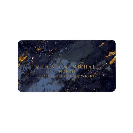 Marmor Glitzer Wedding Navy Blue Gold V2 ID644 Adressaufkleber (Vorne)