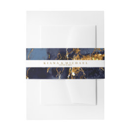 Marmor Glitzer Wedding Navy Blue Gold V2 ID644 Einladungsbanderole