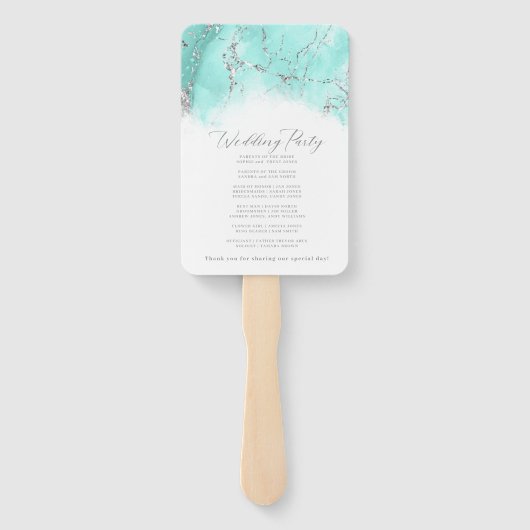 Marmor Glitzer Wedding Program Aquamarin Silver ID Fächer (Rückseite)