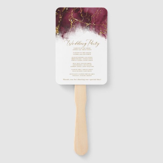 Marmor Glitzer Wedding Program Burgundy Gold ID644 Fächer (Rückseite)