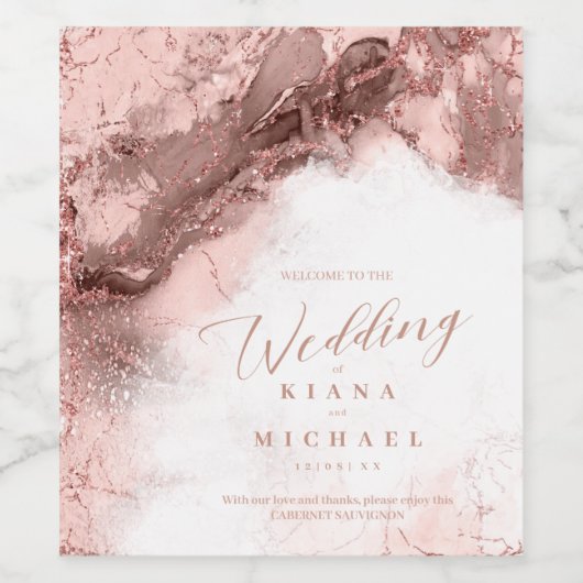 Marmor Glitzer Wedding Rose Gold ID644 Weinetikett (Einzelnes Label)