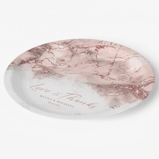 Marmor Glitzer Wedding Rose Gold V1 ID644 Pappteller (Schrägansicht)