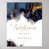 Marmor Glitzer Wedding Welcome Navy Blu Gold ID644 Poster (Vorne)