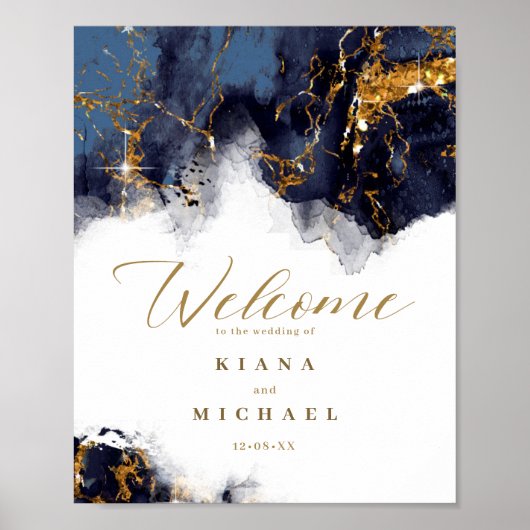 Marmor Glitzer Wedding Welcome Navy Blu Gold ID644 Poster (Vorne)