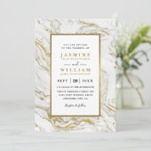 Marmor Gold Elegant Moderne QR Code Hochzeit Einladung (Stehend Vorderseite)