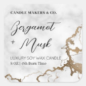 Marmor & Gold Elegante Kerzen Verpackung Quadratischer Aufkleber (Vorderseite)