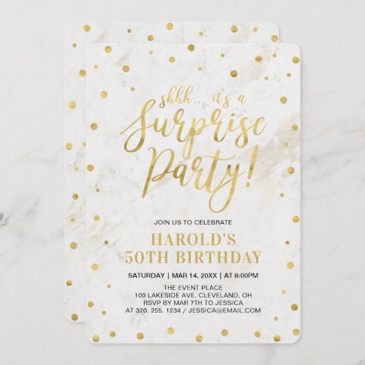 Marmor & Gold | Erwachsene 50. Überraschung Geburt Einladung (Vorne/Hinten)