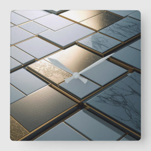 Marmor Gold Fliesen Luxus Geometrie Quadratische Wanduhr