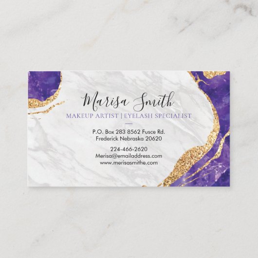 Marmor, Gold Glitzer, Blauer Stein Visitenkarte (Rückseite)