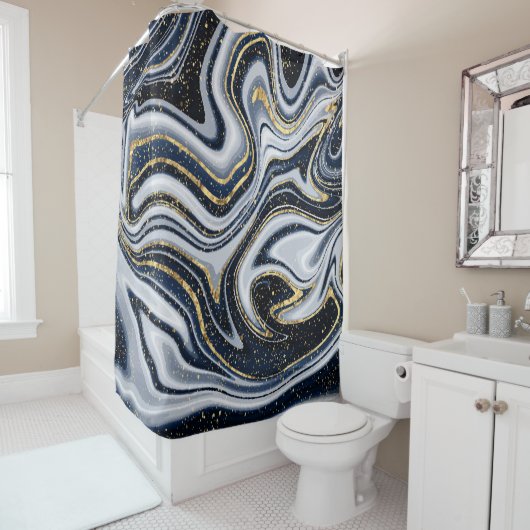 Marmor, Gold, grau, alt, weiß, blassblau, modern, Duschvorhang (Beispiel)