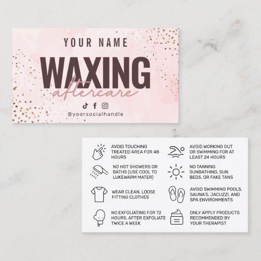 Marmor Gold Pink Luxus Aftercare Card Visitenkarte (Vorne/Hinten)