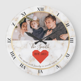 Marmor Gold Rot Herz Est Familie Personalisiert Große Wanduhr