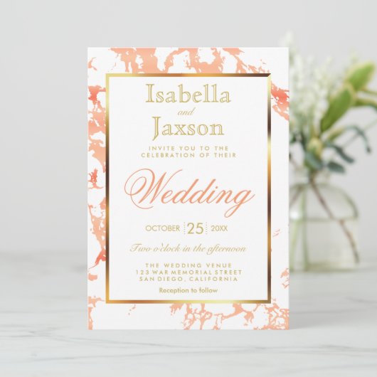 Marmor, Gold und Weiß Einladung (Stehend Vorderseite)