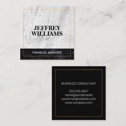 Marmor | Goldgrenze | Finanzmanager Quadratische Visitenkarte (Vorne/Hinten)