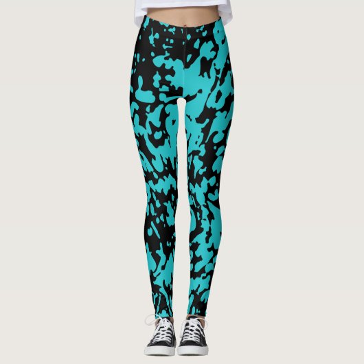 Marmor Granit Texture Blue Leggings (Vorderseite)