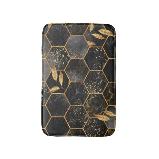 Marmor Hexagon, goldene Blätter Textur. Badematte (Vorderseite Vertikal)