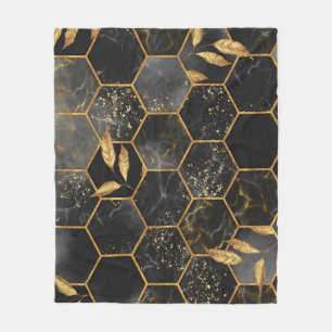 Marmor Hexagon, goldene Blätter Textur. Fleecedecke