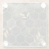 Marmor Hexagon, goldene Blätter Textur. Glasuntersetzer (Rückseite)