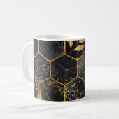 Marmor Hexagon, goldene Blätter Textur. Kaffeetasse (Vorderseite Links)