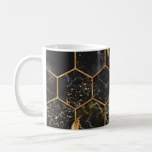 Marmor Hexagon, goldene Blätter Textur. Kaffeetasse (Links)