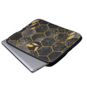 Marmor Hexagon, goldene Blätter Textur. Laptopschutzhülle (Vorne Knopf)