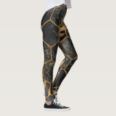 Marmor Hexagon, goldene Blätter Textur. Leggings (Rechts)