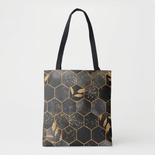 Marmor Hexagon, goldene Blätter Textur. Tasche (Vorderseite)