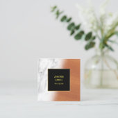 Marmor Holz Schwarz Gold Elegant Luxus Schlicht Co Quadratische Visitenkarte (Stehend Vorderseite)