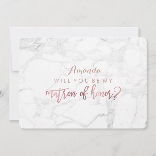 Marmor/Imitat Rose Gold ..Werden Sie Matron sein Einladung (Vorderseite)