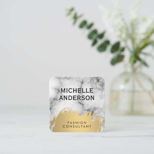 Marmor Imitate Gold Brushed Quadratische Visitenkarte (Stehend Vorderseite)