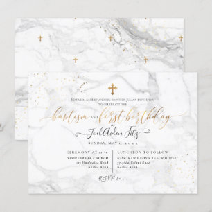 Marmor-Imitate Gold Cross Taufe 1. Geburtstag Einladung