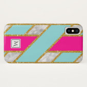 Marmor IMITATE Gold Gliz Pink Blue Lattice Monogra Case-Mate iPhone Hülle (Rückseite (Horizontal))