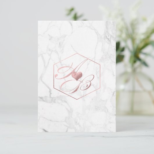 Marmor, Imitate Rose Gold Extravagante SkriptMonog Einladung (Stehend Vorderseite)