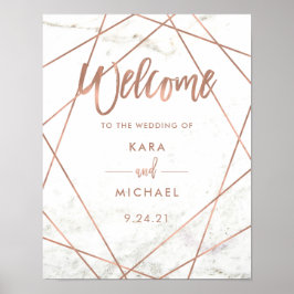 Marmor Imitate Rose Gold Geometric Wedding Willkom Poster