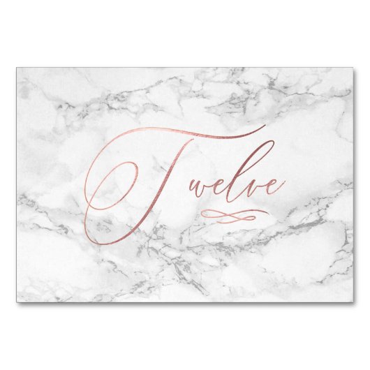 Marmor Imitate Rose Gold Kalligraphie Zwölf Tischnummer (Vorderseite)
