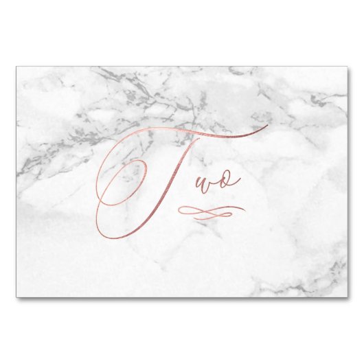 Marmor Imitate Rose Gold Romantische Kalligraphie  Tischnummer (Vorderseite)