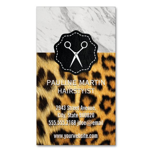 Marmor | Leopard Print Stylist Magnetische Visitenkarte (Vorderseite Vertikal)