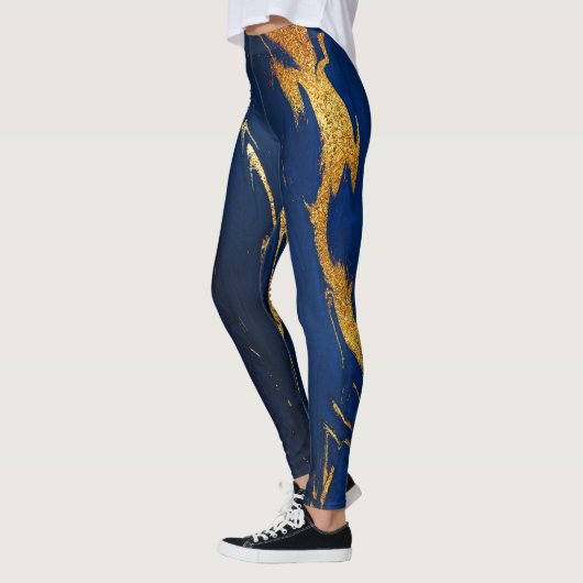 Marmor Minimal Abstrakt Blue Navy Cobalt Gold Leggings (Links)
