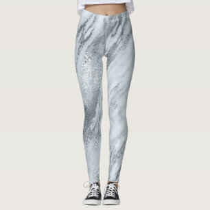 Marmor Minimal Abstrakt Silver Gray Blue Leggings