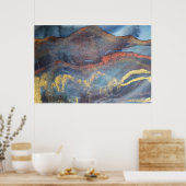 Marmor mit blauen und goldenen Wasserfarben Modern Poster (Küche)